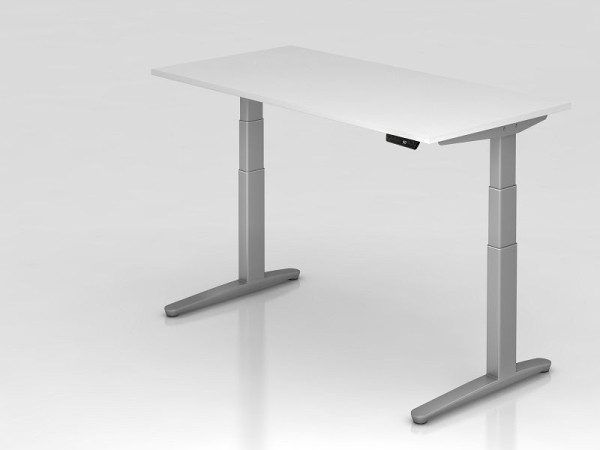 Bureau assis-debout électrique Hammerbacher 160x80cm blanc/argent, forme rectangulaire, VXBHM16/W/SS