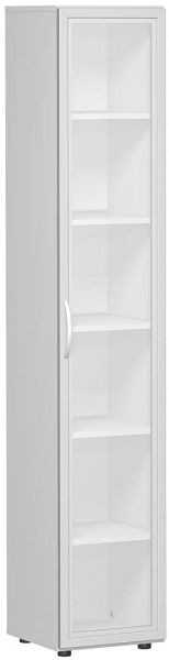 armoire à portes battantes geramöbel avec porte en verre dépoli dans un cadre en bois, avec pieds, poignée à gauche ou à droite, avec amortisseur de porte, gris clair, S-346838-GTL