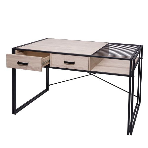Bureau Mendler HWC-H91, bureau d'ordinateur, industriel 76x120x70cm, aspect chêne, 74454+74455