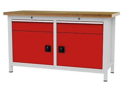Établi à caissons Bedrunka+Hirth, R 24-16, nombre de tiroirs : 2, nombre de portes battantes : 2, dimensions : 1500 x 600 x 859 mm, capacité de charge du(des) tiroir(s) : 75 kg, 03T515H60475