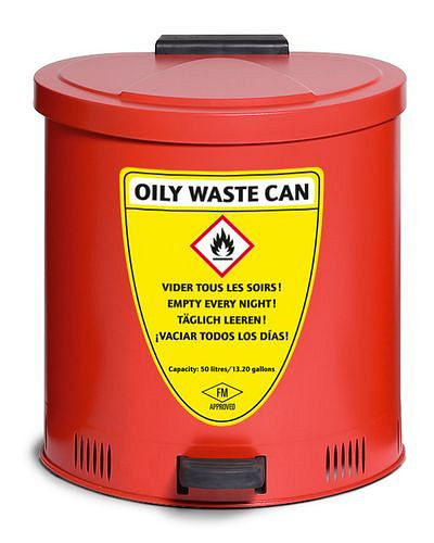 Conteneur de collecte de sécurité DENIOS, volume de 50 litres, en acier, rouge, avec amortissement du couvercle, 256-103