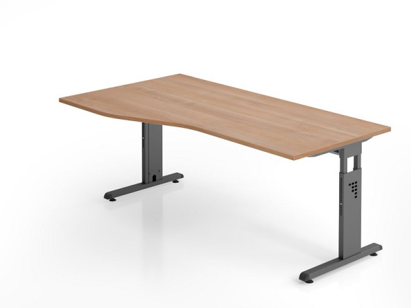 Bureau Hammerbacher OS18, 180 x 100/80cm, plateau : noyer, épaisseur 25 mm, chant ABS 2 mm, forme libre, montage possible à gauche ou à droite, VOS18/N/G