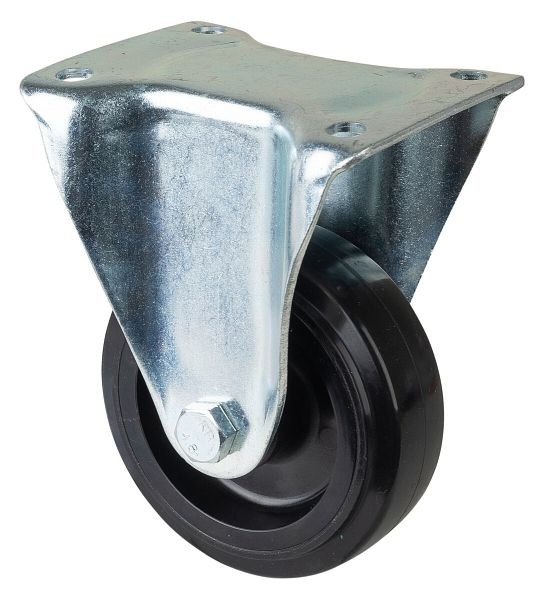 Roulette robuste BS Wheels, roulette fixe, largeur de roue 45 mm, Ø roue 125 mm, capacité de charge 140 kg, bandages élastiques noirs, plastique, roulement à rouleaux, N110.B60.125