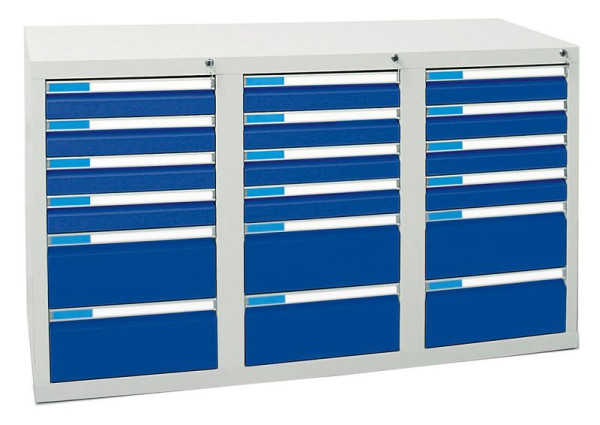 armoire à tiroirs émoussés série ESTA, RAL 7035/5010, 18 tiroirs (12x100, 6x200 mm), 7603574
