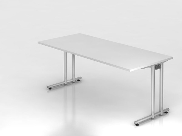 Bureau Hammerbacher pied C 180x80cm blanc/argent, hauteur de travail 72 cm, VNS19/W/S