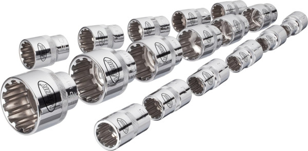 Jeu de douilles multiprofils VIGOR, carré creux 12,5 mm (1/2 pouce), multiprofils, 10 - 32, nombre d'outils : 17, V1898