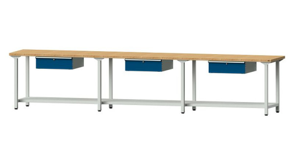 Table de travail ANKE, modèle 103, 4050 x 700 x 840 mm, RAL 7035/5010, BMP 40 mm, 400.532