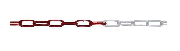 Chaîne de barrière DENIOS en acier, longueur 15 m, revêtement en k, rouge/blanc, diamètre 6 mm, 236-902
