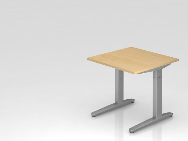 Bureau Hammerbacher pied C 80x80cm érable/argent, coulisses en aluminium argent (similaire à RAL 9006), VXB08/3/SS