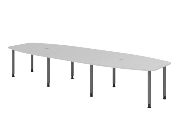Table de conférence Hammerbacher KT40C, 400 x 130 cm, plateau : gris, épaisseur 25 mm, cadre à huit pieds graphite, tube rond 6 cm, hauteur de travail 72-74 cm, VKT40C/5/G