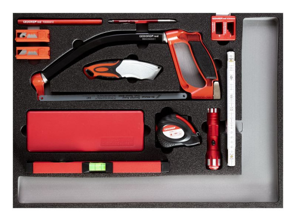GEDORE jeu d'outils rouge jeu d'outils de mesure et de coupe dans un module en mousse 3/3, 30 pièces, 3301685