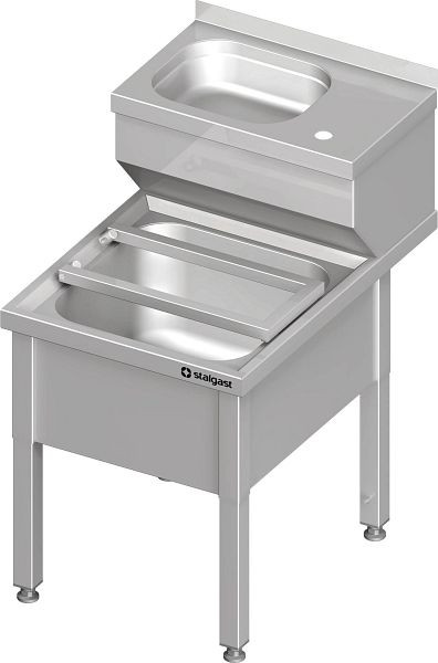 Combinaison lave-mains et évier Stalgast, 500x700x850 mm, avec grille de rangement pliable, avec dosseret, soudée, VHW05702A