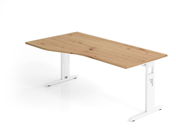 Bureau Hammerbacher OS18, 180 x 100/80 cm, plateau : chêne noueux, épaisseur 25 mm, pied en C blanc, hauteur de travail 65-85 cm, VOS18/R/W