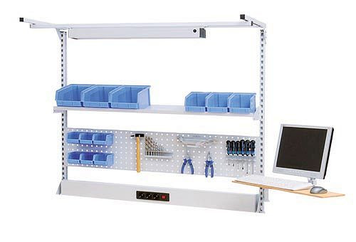 Structure multiparoi Bedrunka+Hirth largeur 1500 avec cadre supérieur, 1x canal d'énergie, 1x paroi perforée, 1x étagère, 1500 x 750 x 1250 mm, 03.900.15.14