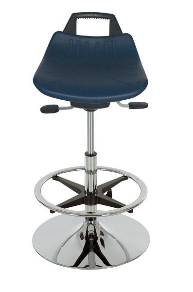 Lotz "Retro-Look" siège en PU bleu, vérin à gaz réglable en hauteur, chromé : 560–820mm, base en plaque, chromée, repose-pieds, 3675.81