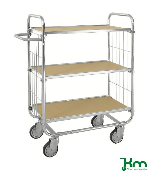Chariot à étagères Kongamek ESD série 8000, 4 roulettes, 1195 x 470 x 1120 mm, 3 étagères, KM8000-3L-ESD
