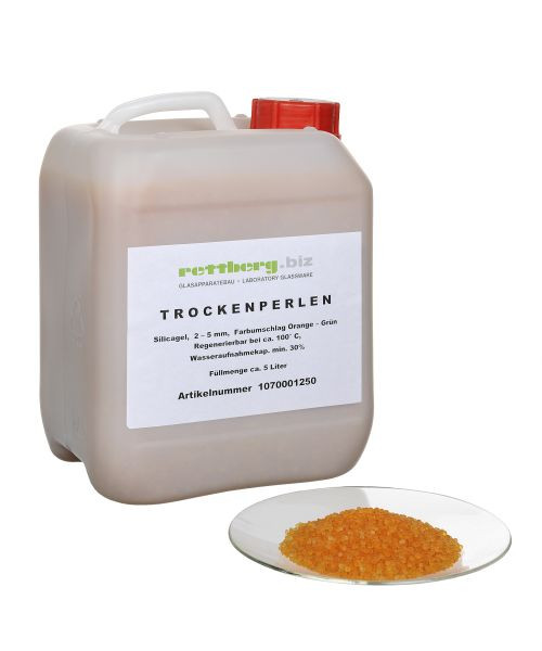 Billes de séchage Rettberg, gel de silice, 2-5 mm, changement de couleur orange-vert, régénérable, UE : 5 L, 107000125