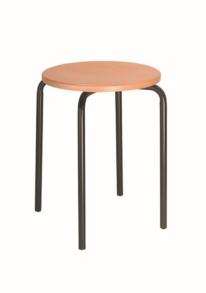 Tabouret empilable Lotz, assise en hêtre naturel, laqué, hauteur d'assise 500 mm, structure stable en tube d'acier, noir, 3250.02