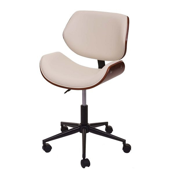 Chaise de bureau Mendler HWC-G25, chaise de bureau pivotante, aspect noyer courbé, pivotant rétro, réglable en hauteur, crème, 79505