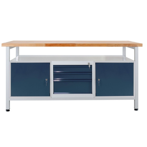 Etabli ADB 3 tiroirs, 2 portes, étagère, dimensions : LxlxH 1700x600x840 mm, table de travail : gris clair, RAL 7035, porte/tiroirs : gris anthracite (RAL 7016), 43753