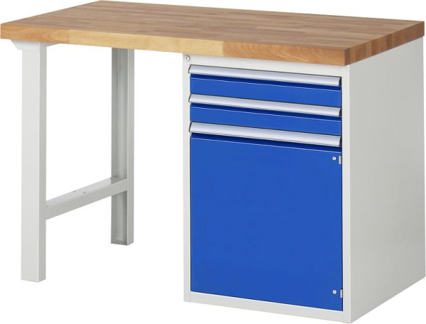 Etabli RAU série 7000 - modèle 7503-1, L1250 x P700 x H890 mm, base système L1250 x P650 x H850 mm, avec 2 tiroirs et 1 porte, 03-7503A1-127B4M.11