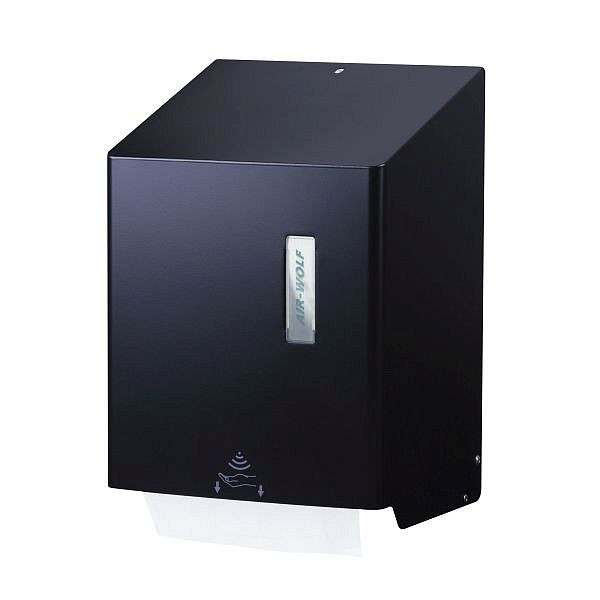 Distributeur automatique d'essuie-mains en rouleau Air Wolf, série Omega, H x L x P : 406 x 278 x 211 mm, acier inoxydable revêtu noir mat, 29-524