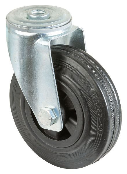 Rouleau de transport BS rollers, largeur de roue 37,5 mm, Ø roue 125 mm, capacité de charge 100 kg, bande de roulement en caoutchouc noir, roulement à rouleaux, lot de 2, L101.B45.125