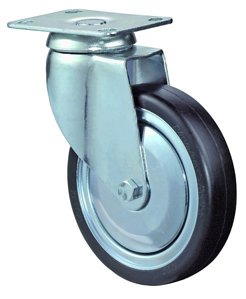 Roulettes BS Roulette pour appareils lourds, largeur 32 mm, Ø125 mm, 100 kg, caoutchouc gris, conducteur d'électricité, corps de roue en plastique, roulement à billes, plaque, C100.A89.125