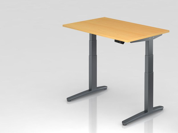 Bureau assis-debout électrique Hammerbacher 120x80 cm hêtre/graphite, forme rectangulaire, VXBHM12/6/GG