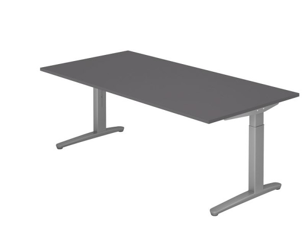Bureau Hammerbacher pied C 200x100cm graphite/argent, forme rectangulaire, VXB2E/G/SS