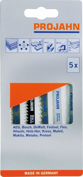 Assortiment de lames de scie sauteuse Projahn 5 pièces tout au long du contenu 1 pièce de chaque : 63122, 63101, 63124, 63201, 63202, 63008