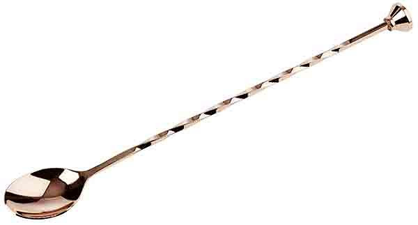 Cuillère de bar APS, longueur 27 cm, acier inoxydable, aspect cuivre, avec pilon conique à l'extrémité de la tête, avec manche torsadé, 93034