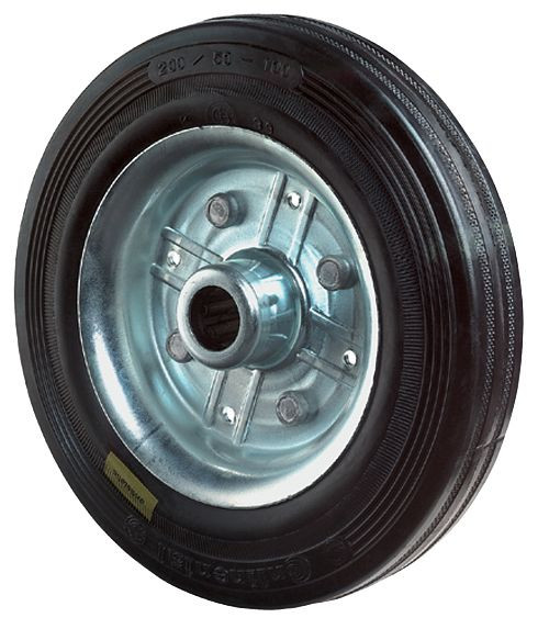 Roue en caoutchouc BS Wheels, largeur 30 mm, Ø80 mm, jusqu'à 65 kg, bande de roulement en caoutchouc noir antistatique, roulement à rouleaux, lot de 8, B58.080