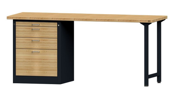 Établis ANKE Établi combiné, modèle 826 VH, 2000 x 700 x 890 mm, RAL 7016/hêtre, BMP 40 mm, 420.157
