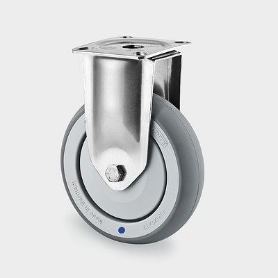 Roulette fixe TENTE-ROLLEN, roue Ø 100 mm, capacité de charge 100 kg, hauteur de construction 135 mm, A 87 Shore, fixation par plaque, 7478PJC100P50