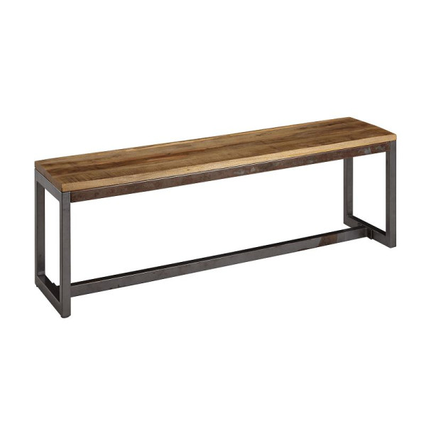Banc de salle à manger Wohnling 120 x 46 x 45 cm en bois massif de manguier / banc en bois métal vintage, WL6.143