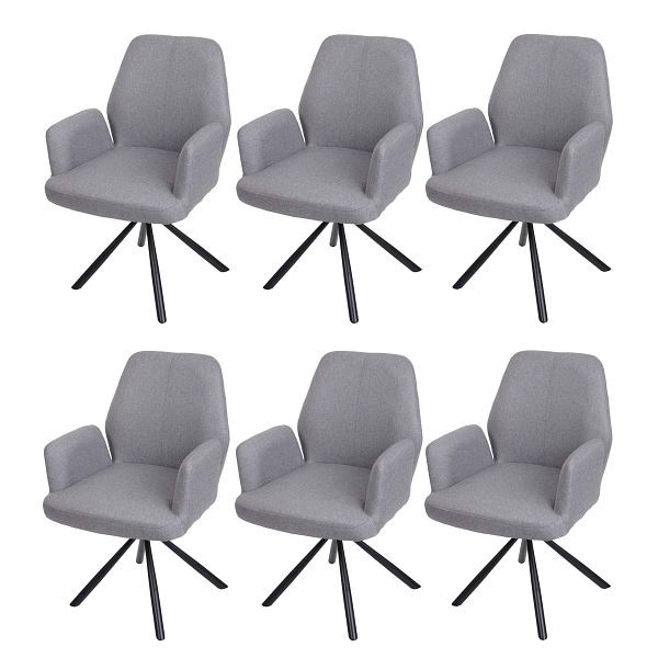Mendler HWC-H71 ensemble de 6 chaises de salle à manger, chaises de cuisine, fauteuils, tissu/acier textile à positionnement automatique pivotant, gris clair, 6x83285