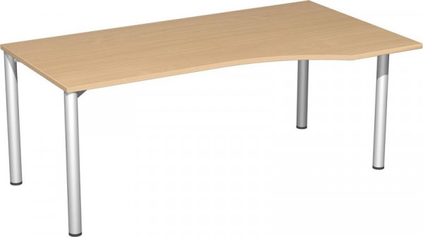 Bureau PC geramöbel droit, hauteur fixe, 1800x1000x720, hêtre/argent, S-550305-BS