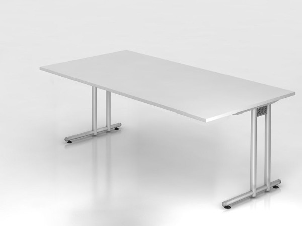 Bureau Hammerbacher pied C 200x100cm blanc/argent, hauteur de travail 72 cm, VNS2E/W/S