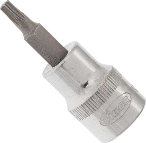 Embout de tournevis VIGOR TORX, carré creux 10 mm (3/8"), profil TORX interne, T20, longueur : 49 mm, pour fonctionnement manuel, V2302N