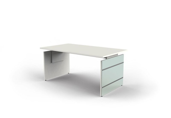 Bureau Kerkmann avec cadre latéral recouvert de verre, Lugano, L 1600 x P 800 x H 680-760 mm, blanc, 11433210