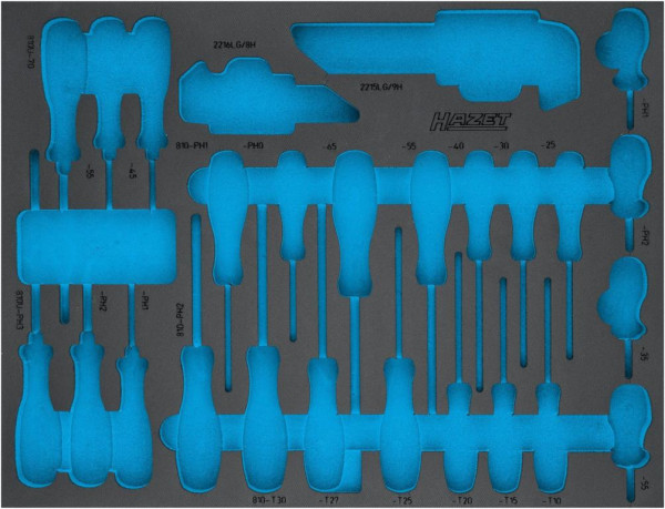Insert en mousse souple Hazet à 2 composants, pour 163-526/41 Dimensions / longueur : 519 mm x 392 mm Taille du système d'organisation : 3/3+ (519 x 392 mm), 163-526L