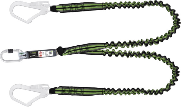 Longe Kratos en Y en sangle élastique avec absorbeur d'énergie 1,50 m avec mousqueton FA5010117 et 2 x FA5020755, FA3080015