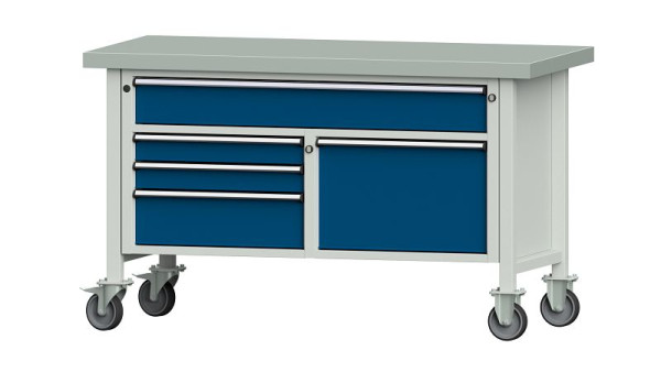 Établis ANKE établi à caissons, modèle 256 V, 1500 x 700 x 900 mm, RAL 7035/5010, ZBP 50 mm, mobile, 304.191