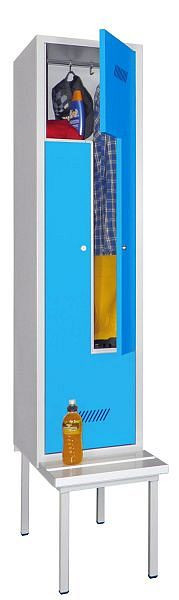 Armoire Pavoy Z avec banc 2100/500/400, 1 compartiment, serrure à cylindre, fentes d'aération, bandes PVC, 60263-212-021-735