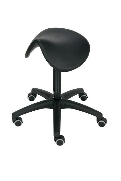 Siège de selle Lotz, siège : PU, noir, réglage de l'inclinaison du siège, hauteur du siège 490 - 680 mm, levier de déverrouillage, base en plastique, roulettes, 3570.19