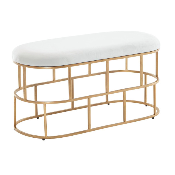 Wohnling Banc en Velours Blanc/Or 90x46x38 cm Banc de Couloir rembourré avec Structure en métal, Banc de lit Design Chambre à Coucher, Banc de Couloir, Banc d'armoire Moderne, WL6.622
