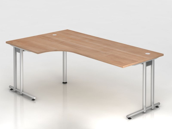 Table d'angle Hammerbacher pied C 200x120cm 90° noyer/argent, forme d'angle 90°, peut être montée à gauche ou à droite, hauteur de travail 72 cm, VNS82/N/S