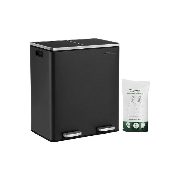 SONGMICS poubelle 60 litres (2 x 30 L) noire, LTB60BK