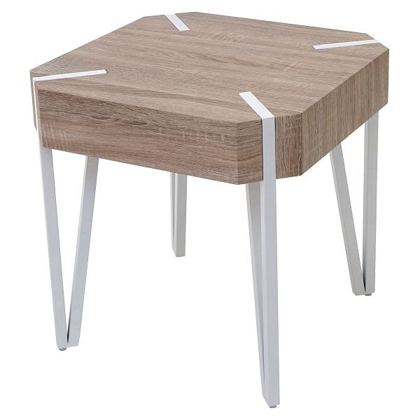 Table basse Mendler Kos T574, table d'appoint, 52x50x50cm, chêne, pieds en métal léger, 45945